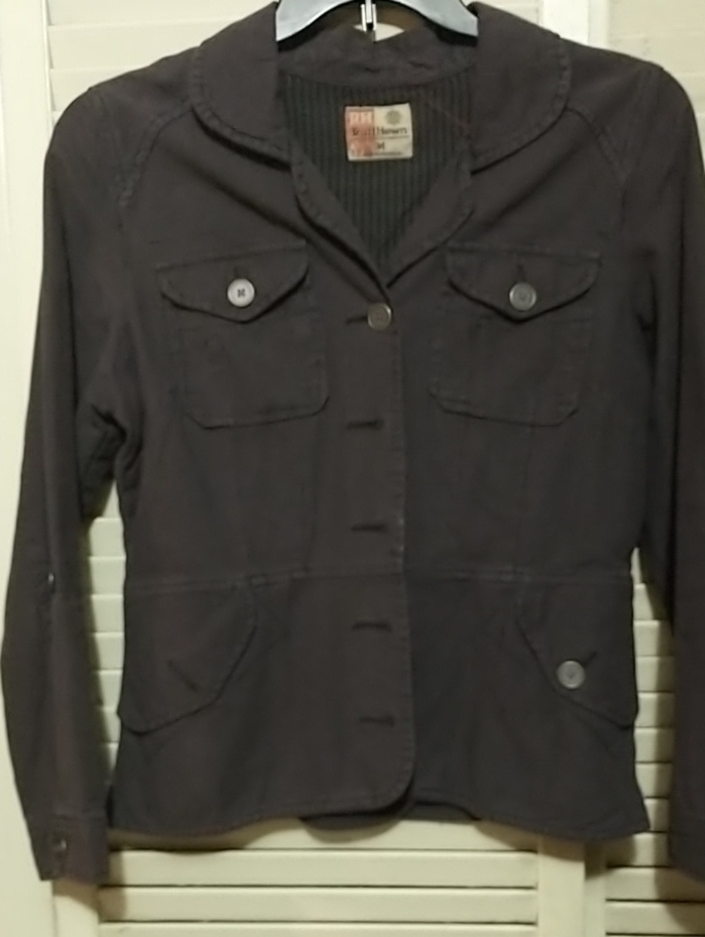 Ruff Hewn Women's gray purple long sleeve denim Button Jacket sz Med